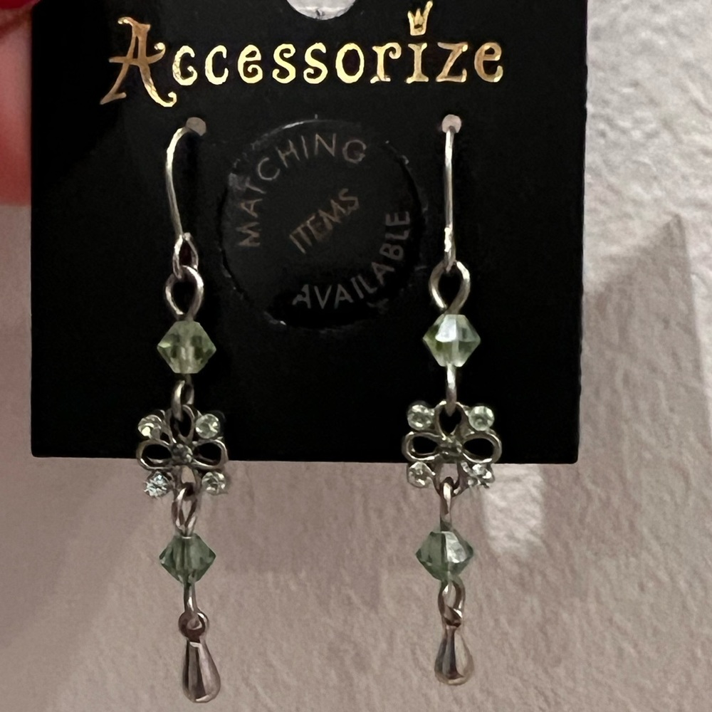 Accessorize NWT drop earrings silver, blue and green flower